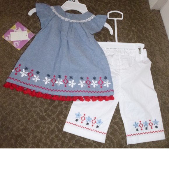 Baby Girls Bluberi Blvd Chambray Tunic Tank Top Capri Pants Size 12 mo 24 mo NWT - Picture 2 of 4